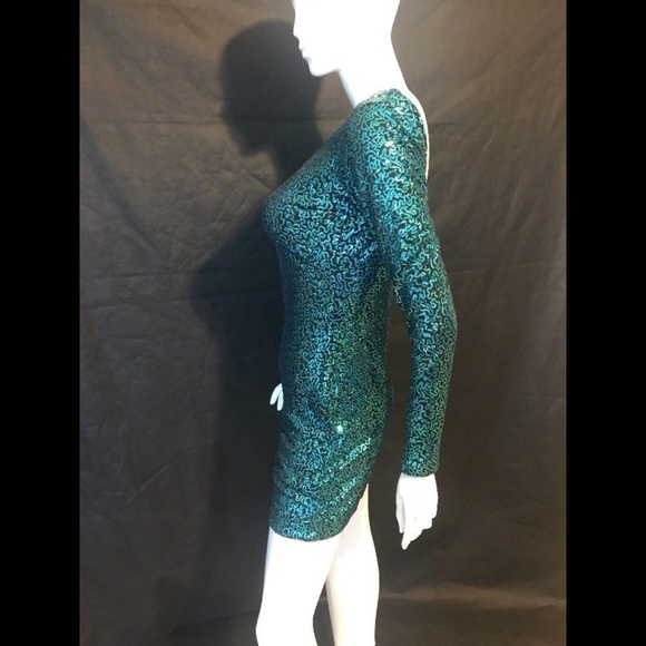 NEW Dress the Population 'Lola' Sequin Body-Con Dress Turquoise [SZ Large‎ ] - Picture 5 of 11